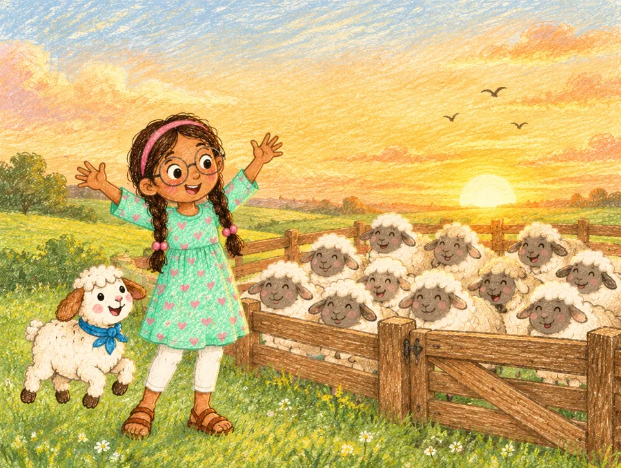 Ada and Snowy with the whole flock safe at sunset